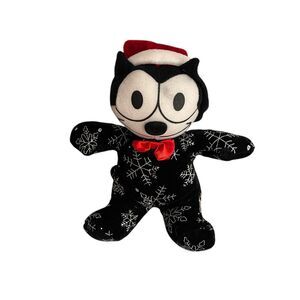 Felix the Cat Winter Stuffed Bean Bag Plush 7" Black White Snow Flake Santa Hat